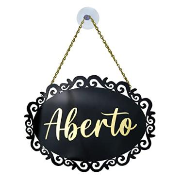 Imagem de Placa Aberto/Fechado Decorativa Retrô Com Corrente E Ventosa