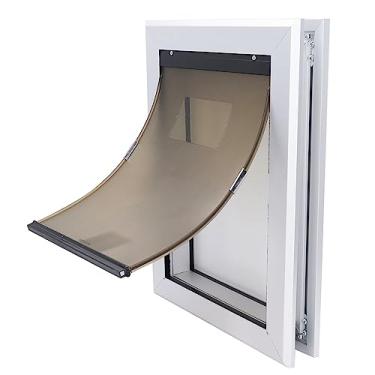 Imagem de Porta de cachorro, porta de parede com tranca, com painel de bloqueio deslizante e aba transparente matizada de alumínio à prova de intempéries, porta grande com aba de cachorro pequeno para porta deslizante e porta de tela (prata)