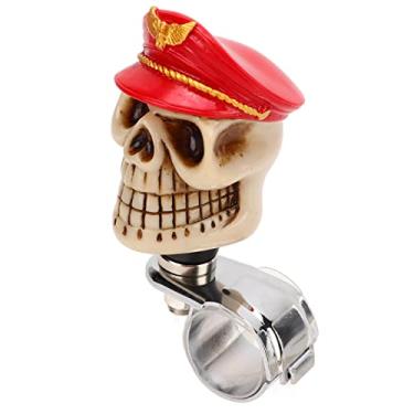 Imagem de Puxador de volante em forma de caveira giratório de 3 cm de diâmetro de metal resina botão de giro impulsionador para carros, caminhões, tratores, barcos (vermelho)