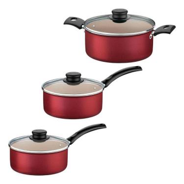 Imagem de Kit 3 Panelas Antiaderente Tampa Vidro 16 Cm, 18 Cm E 20 Cm