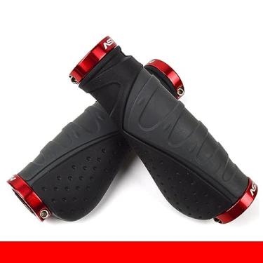 Imagem de Punhos de guidão de bicicleta Alça de torno de liga de alumínio Equipamento de guidão de bicicleta de montanha Acessórios de bicicleta (cinza-vermelho)