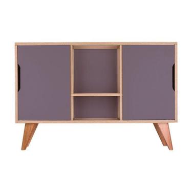 Imagem de Buffet Aparador Retrô com 2 Portas Murano Carvalho e Cinza Claro