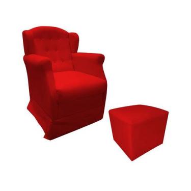Imagem de Poltrona Cadeira De Amamentação Com Balanço E Puff Manu Suede Vermelho