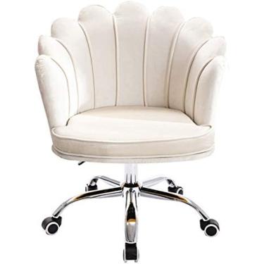 Imagem de Cadeira de escritório Cadeira giratória ergonômica giratória, branca, linda e moderna, cadeira de mesa estofada em veludo, cadeira giratória ajustável, quarto, sala de estar, cadeira de laze
