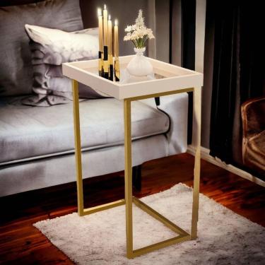 Imagem de Mesa de Apoio Sofá JB 4774 Pérola e Dourado Bechara