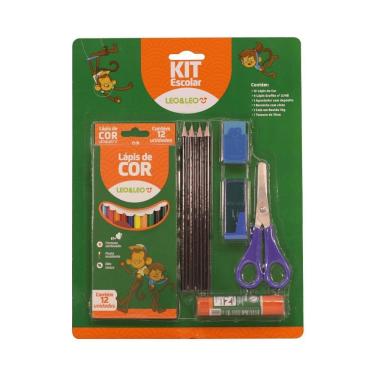 Imagem de Kit Escolar Lapis De Cor Leo E Leo 12 Cores Com 20 Peças