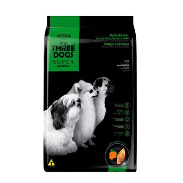 Imagem de Ração Cães Three Dogs Super Adultos Raças Pequenas e Mini Frango Cenoura 15kg