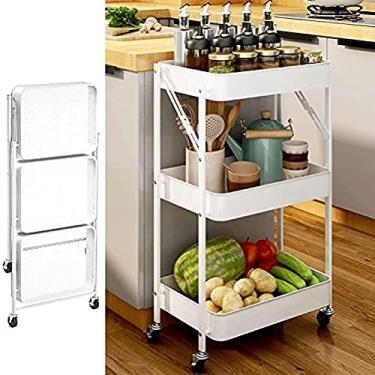 Imagem de Carrinho de armazenamento com 3 níveis organizador de cozinha móvel para banheiro tablet carrinho de rolamento de metal com 4 rodas suporte de espaço para registro para escritório, sem monta