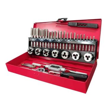 Imagem de Jogo Macho e Tarracha Tarraxa Cossinete 32 Peças Aço Rapido GCR15 Profissional Metal Ferro