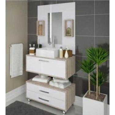Imagem de Conjunto Gabinete de Banheiro 80cm com Cuba e Espelho Arte Cass Class Marrom/branco