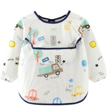 Imagem de Babador Manga Longa BLW Proteção Dupla Impermeável Carros