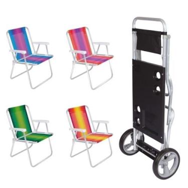 Imagem de Kit Carrinho De Praia Com Avanco + 4 Cadeiras De Praia Em Aluminio  Mo