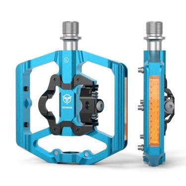 Imagem de Pedais de mountain bike com refletor - placa de dupla função e pedais sem clipe, pedal de bicicleta 9/40.6 cm compatível com SPD - 3 rolamentos selados plataforma de bicicleta pedais de montanha