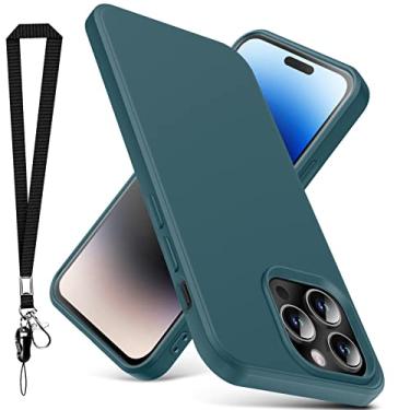 Imagem de YSLBWLE Capa para iPhone 14 Pro Max, capa fina de silicone líquido com cordão, à prova de choque, capa de telefone fina para iPhone 14 Pro Max, capa protetora de câmera de corpo inteiro - verde