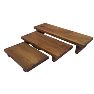 Imagem de Trio Bandejas Para Decoração de Festas Porta Doce Frios Madeira Rústica Suporte Expositor Buffet PMG (Rústico)