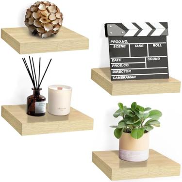 Imagem de Sorbus Prateleira quadrada flutuante para parede - 4 prateleiras pequenas com suportes de montagem invisíveis para decoração de sala de estar, quarto, decoração de banheiro, casa e cozinha -