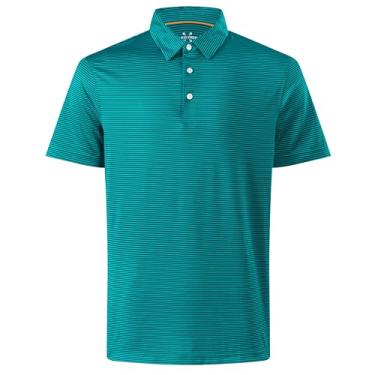Imagem de Camisa polo masculina de golfe com absorção de umidade, ajuste seco, desempenho atlético, manga curta, listrada, para homens, Listras turquesa, M