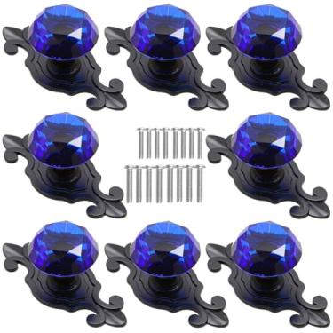 Imagem de Kelier Maçanetas de armário de vidro cristal, [pacote com 8] puxadores de gaveta de diamante elegantes com placa, puxadores de gaveta para cozinha/armário/guarda-roupa/armário (azul cristal, 8 peças)