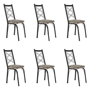 Imagem de Kit 6 Cadeiras De Cozinha Delaware Estampado Cedro Pés De Ferro Preto