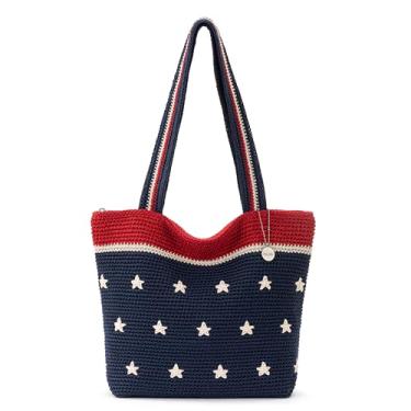 Imagem de The Sak Bolsa casual clássica – Bolsa feminina de crochê à mão para todos os dias, viagens, bolsa de praia – Bolsa de mão com alças de ombro, Estrelas naturais jeans, One Size