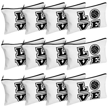 Imagem de Bolsa organizadora de maquiagem de vôlei com palavras, bolsa de armazenamento de voleibol, bolsa de armazenamento portátil, acessórios de higiene pessoal com zíperes para jogadores, equipes, mulheres,