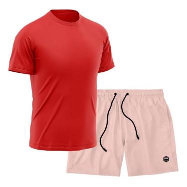 Imagem de Kit Short + Camiseta Dry Treino Fitness Academia Bermuda Camisa Praia Esporte Vermelho-Masculino