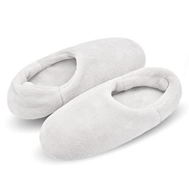 Imagem de Keyela Pantufas unissex para adultos, com aderência, felpuda, para homens e mulheres, para uso interno de inverno e forro de lã, Cinza, 6-8 Women/7-8 Men