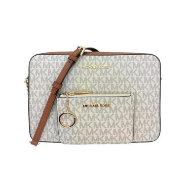 Imagem de Michael Michael Kors Bolsa tiracolo com logotipo impresso grande Jet Set com logotipo combinando (baunilha), Baunilha, Medium