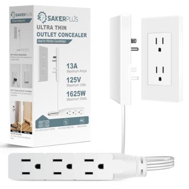 Imagem de Extensor de capa de tomada corretivo de tomada com 3 saídas CA - cabo de extensão de plugue plano de 1,5 m, tamanho universal, 1625 W para cozinha, casa e escritório, seguro para crianças e animais de