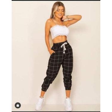 Imagem de Calça Jogger Bengaline Feminina Xadrez Elastico - M & K Shop, Preto, M