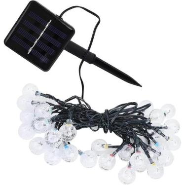 Imagem de Cordão Lâmpadas Solar Luzes LEDs Bolinhas Amarela Natal 5m - Genérico