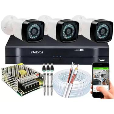 Imagem de Kit Cftv 3 Câmeras Segurança Infra 20m 720p Dvr Intelbras full hd 4ch 