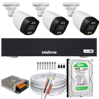 Imagem de Kit 3 Câmeras Segurança Imagem Colorida a Noite 1080p Full Hd Dvr Inte