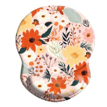 Imagem de Mouse pad de suporte de pulso antiderrapante de borracha para descanso de pulso mousepad 22,2 cm x 18,5 cm pequeno desktop notebook mouse pad para trabalho e jogos (lindo pulso de flor rosa)
