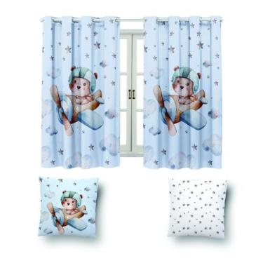 Imagem de Kit Cortina 2m +2 Capa De Almofada Decoração Quarto Infantil - Nalu Ca
