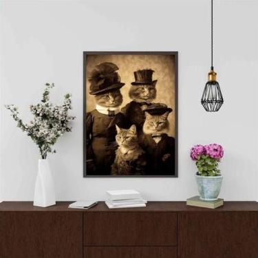 Imagem de Quadro Vintage Foto Família Gato 24X18Cm - Com Vidro - Quadros On-Line