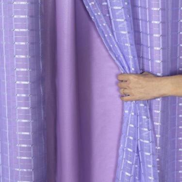 Imagem de Cortina Blackout PVC c/ Tecido Voil Xadrez 2,00 x 1,40 Lilás - Eddi Ca