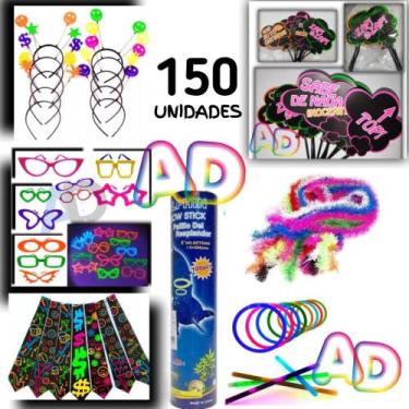 Imagem de Kit 150 intens Óculos, Tiaras, Gravatas, Marabus 75cm, Plaquinha, puls