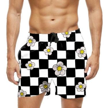 Imagem de Short Praia Shorts Banho Bermuda Verão Xadrez Flores Margarida Cartoon