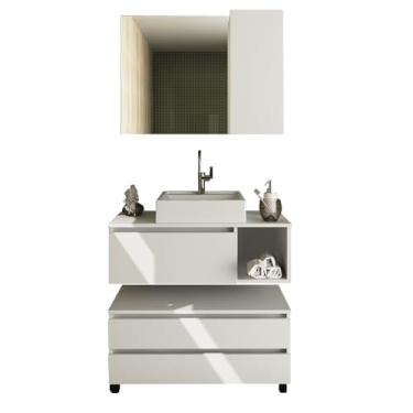 Imagem de Armário de Banheiro com Cuba 1 Porta 2 Gavetas Branco Bn3615 - Tecno Mobili