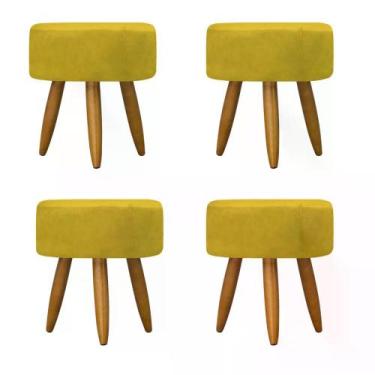 Imagem de Kit 04 Puff Decorativo Redondo Preto - Divini, Amarelo