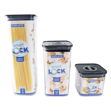 Imagem de Kit 3 Potes Smart Preto - 1 - 600ML / 1 - 1,300ML / 1 - 2,000ML - Inje