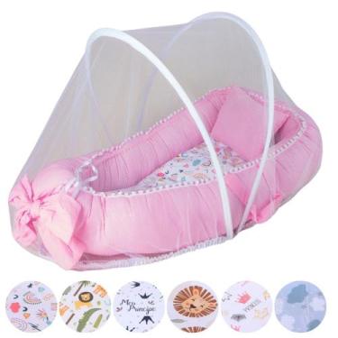 Imagem de Ninho Redutor de Berço com Mosquiteiro Tela Protetora Bebê Menina Meni