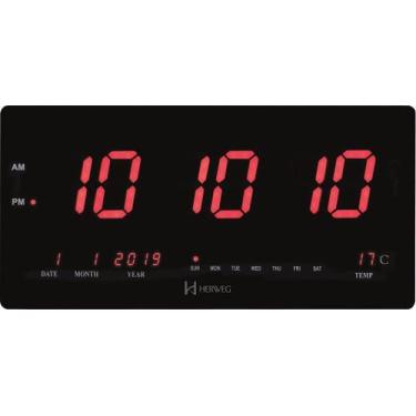 Imagem de Relógio de Parede Digital de Led Vermelho 47 cm x 23 cm Herweg 6464