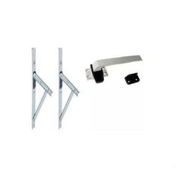 Imagem de Kit Janela Maxim Ar - Braço 30cm - C/ Fecho - Madeira e Alumínio - Al-