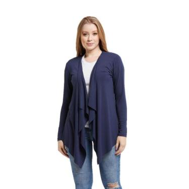 Imagem de Cardigan Feminino Casaco Kimono Com Bico Manga Longa - Wooks, M, Azulm