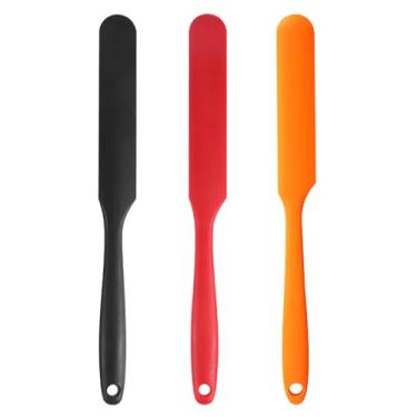 Imagem de 3 espátulas de silicone, espátulas de manteiga de creme de bolo, espátula de gelo, espátula de fermento com cabo longo, espátula raspadora de pote (preto, vermelho, laranja)
