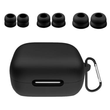 Imagem de A-Focus Compatível com o kit de pontas auriculares Anker Soundcore P30i, capa de silicone à prova de choque com chaveiro e 3 pares de pontas de flange dupla, conjunto com Soundcore P30i preto