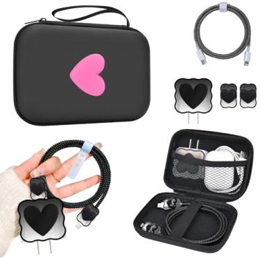 Imagem de Conjuntos de armazenamento de capa carregador de telefone faça você mesmo, protetor de cabos, protetor de fio para fone de ouvido USB com bolsa de armazenamento de viagem rosa choque Love Love, fofo,