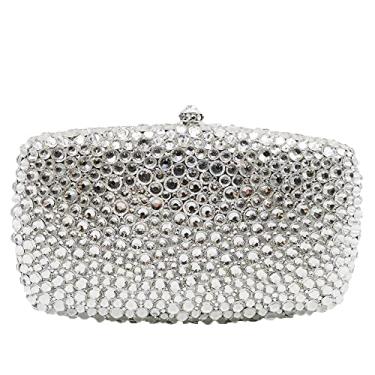 Imagem de Boutique De FGG Bolsa clutch de strass com pontas brilhantes para noite, bolsas de mão de cristal para festa de casamento, mini, Prata, Small